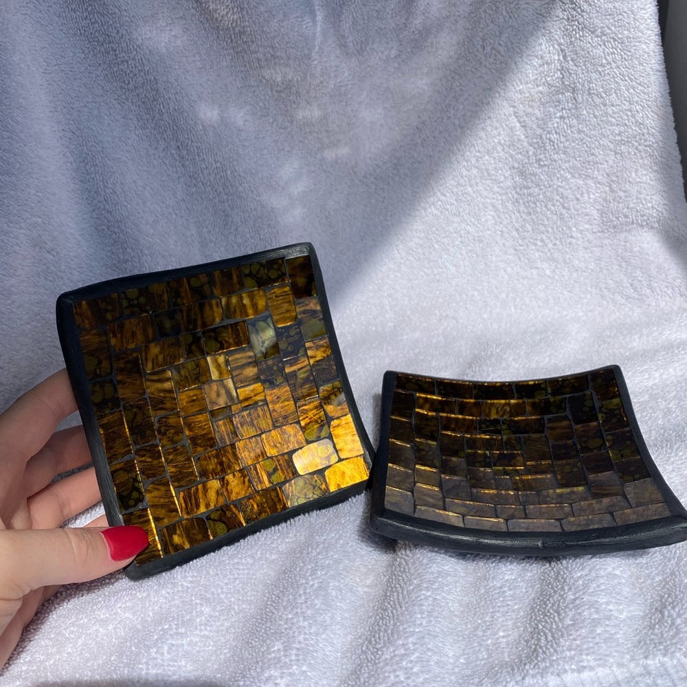 Pair of Mosaic Candle Holders/dishes